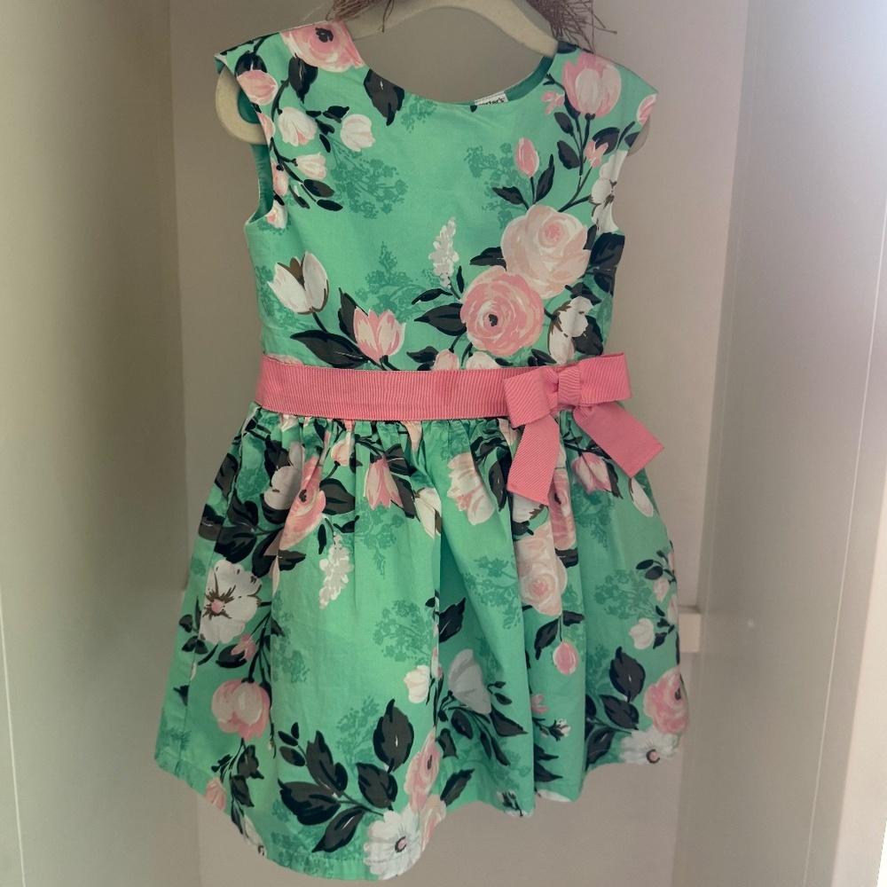Carters Mint + Pink Floral Dress, girls size 3t